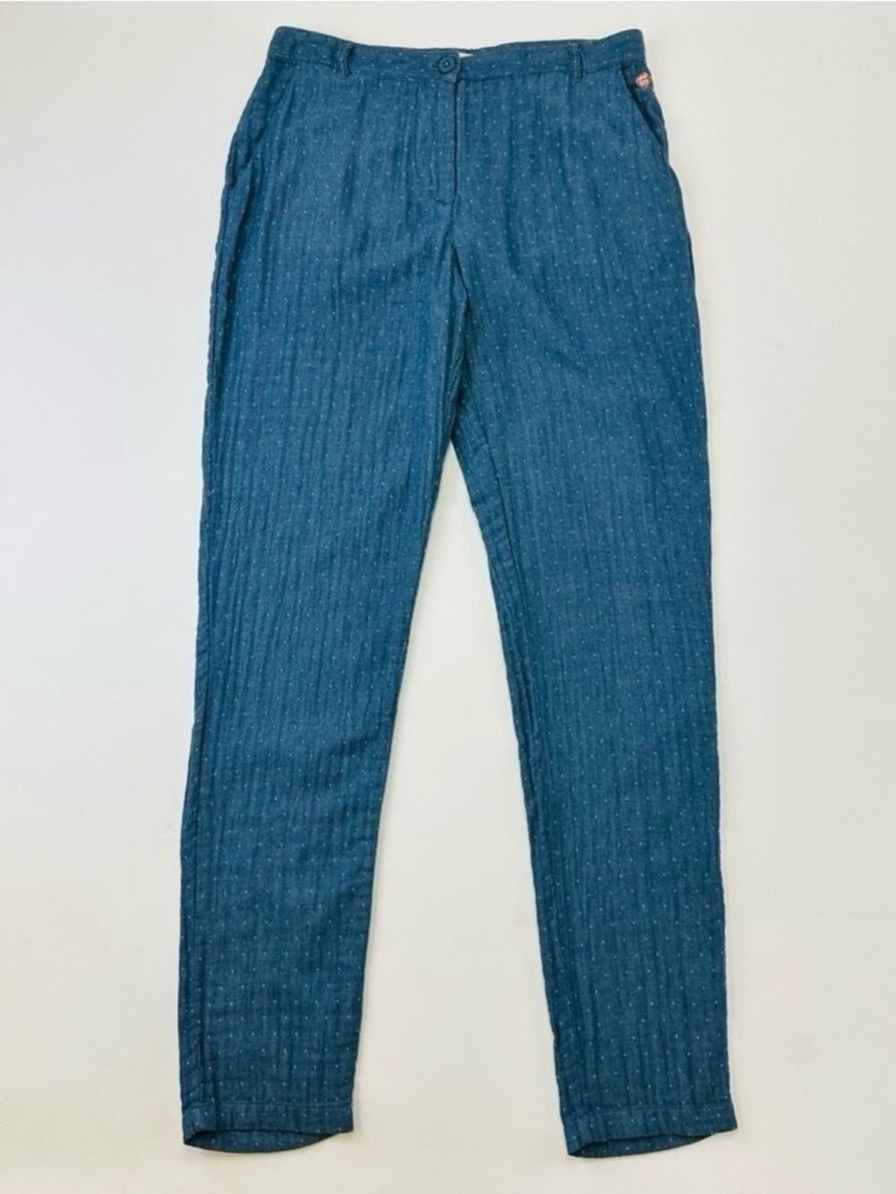 𝅺HarrisWilson cotton gauze pants Size 6 dotty blue all cotton pant Slim leg